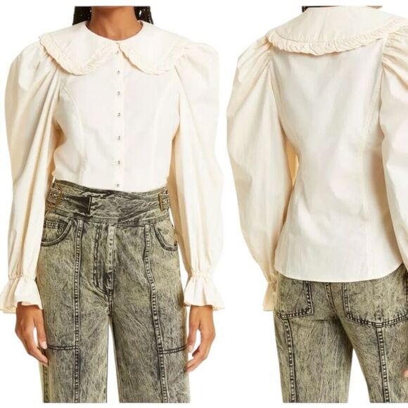 Ulla Johnson Marietta Puff Sleeve Blouse in DogWood Size 4 Cream Victorian - Picture 10 of 11